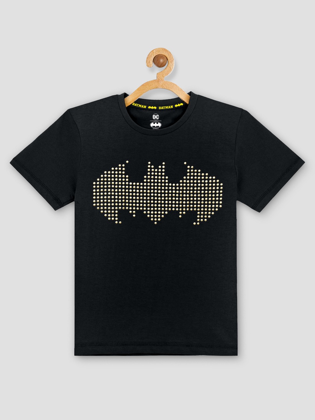 

Kids Ville Boys Black Batman Embellished Round Neck Pure Cotton T-shirt
