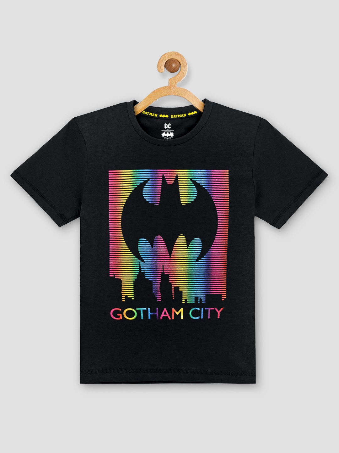 

Kids Ville Boys Black Batman Printed Round Neck Pure Cotton T-shirt