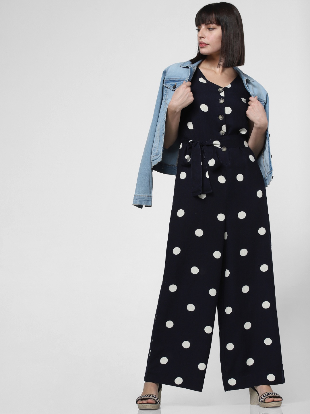 

Vero Moda Women Navy Blue & White Printed Basic Jumpsuit