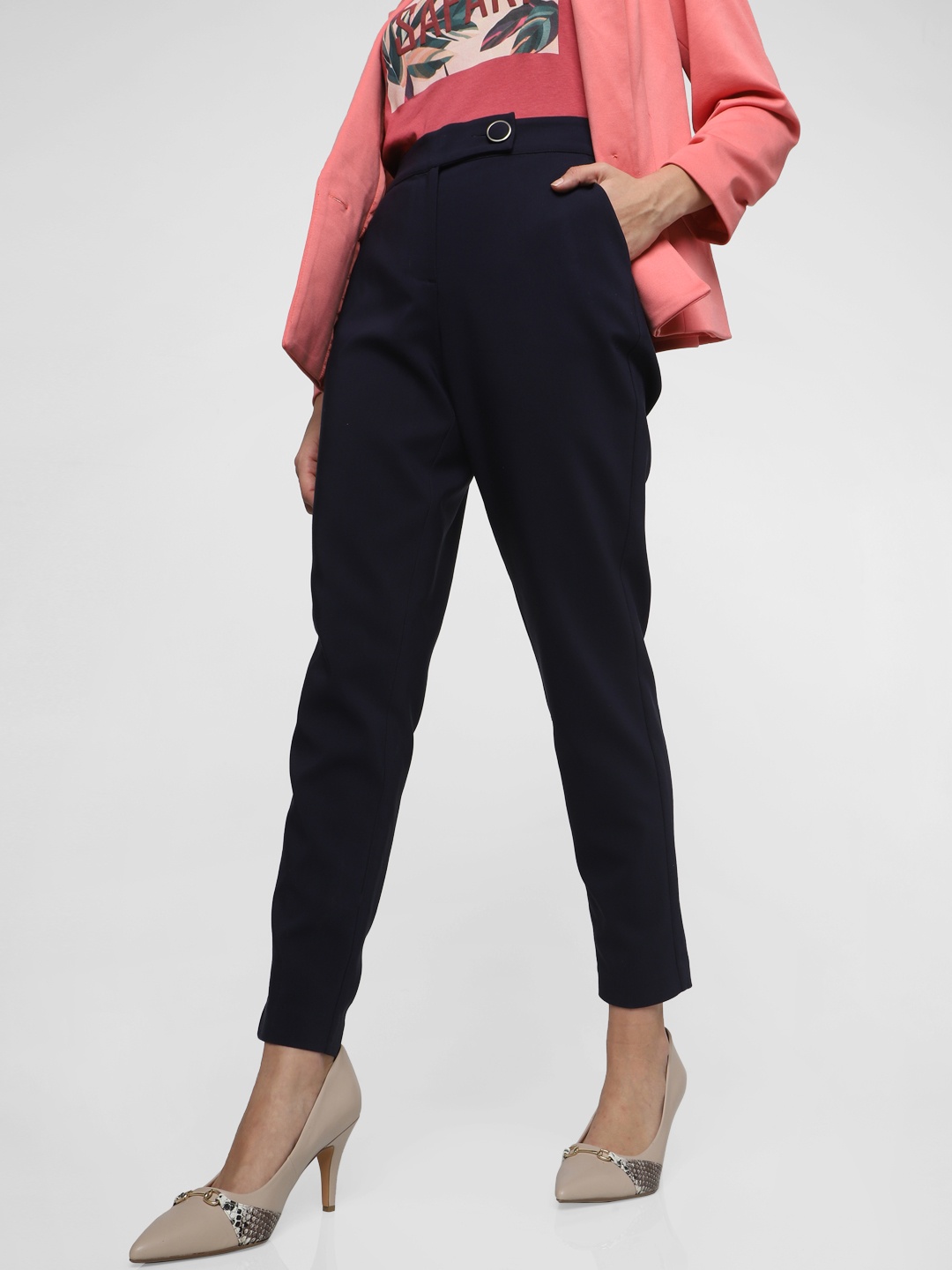 

Vero Moda Women Navy Blue Slim Fit Cropped Peg Trousers