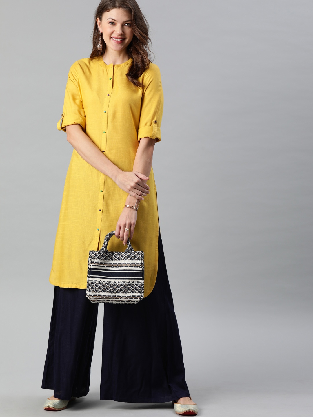 

Anouk Women Mustard Yellow Solid Straight Kurta