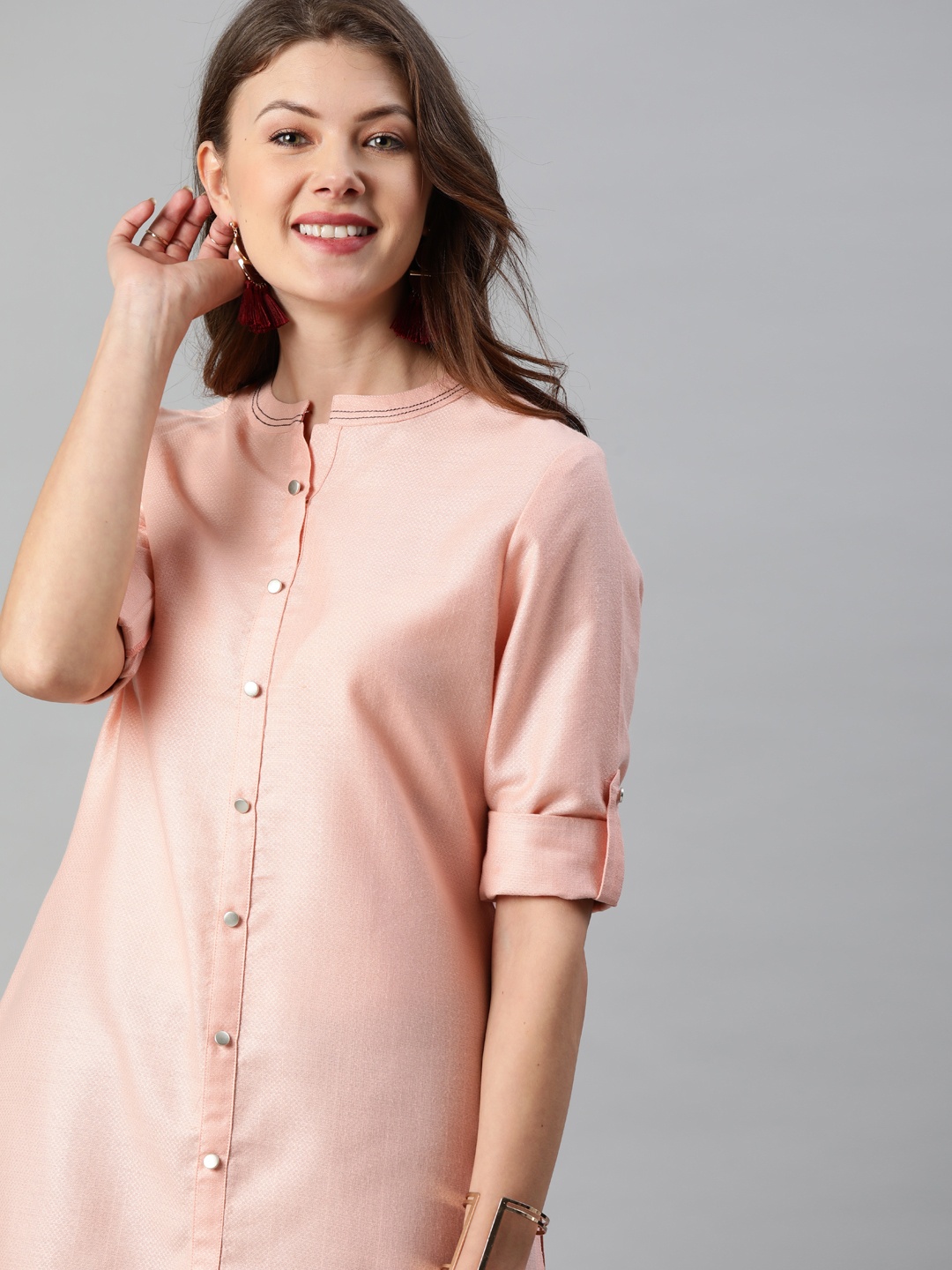 

Anouk Women Peach-Coloured Solid Straight Kurta