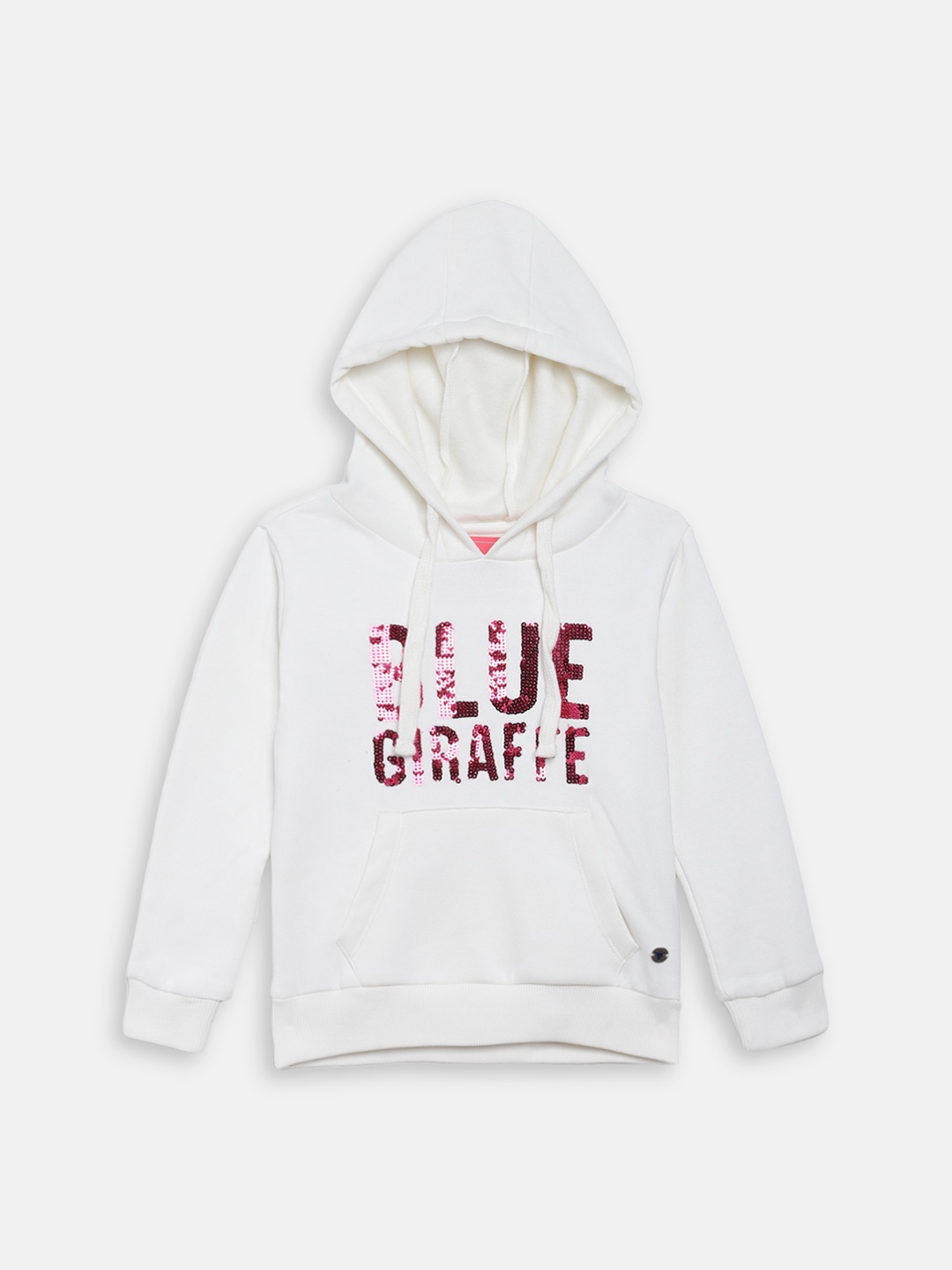 

Blue Giraffe Girls Off-White & Pink Embellished Hooded Sweatshirt