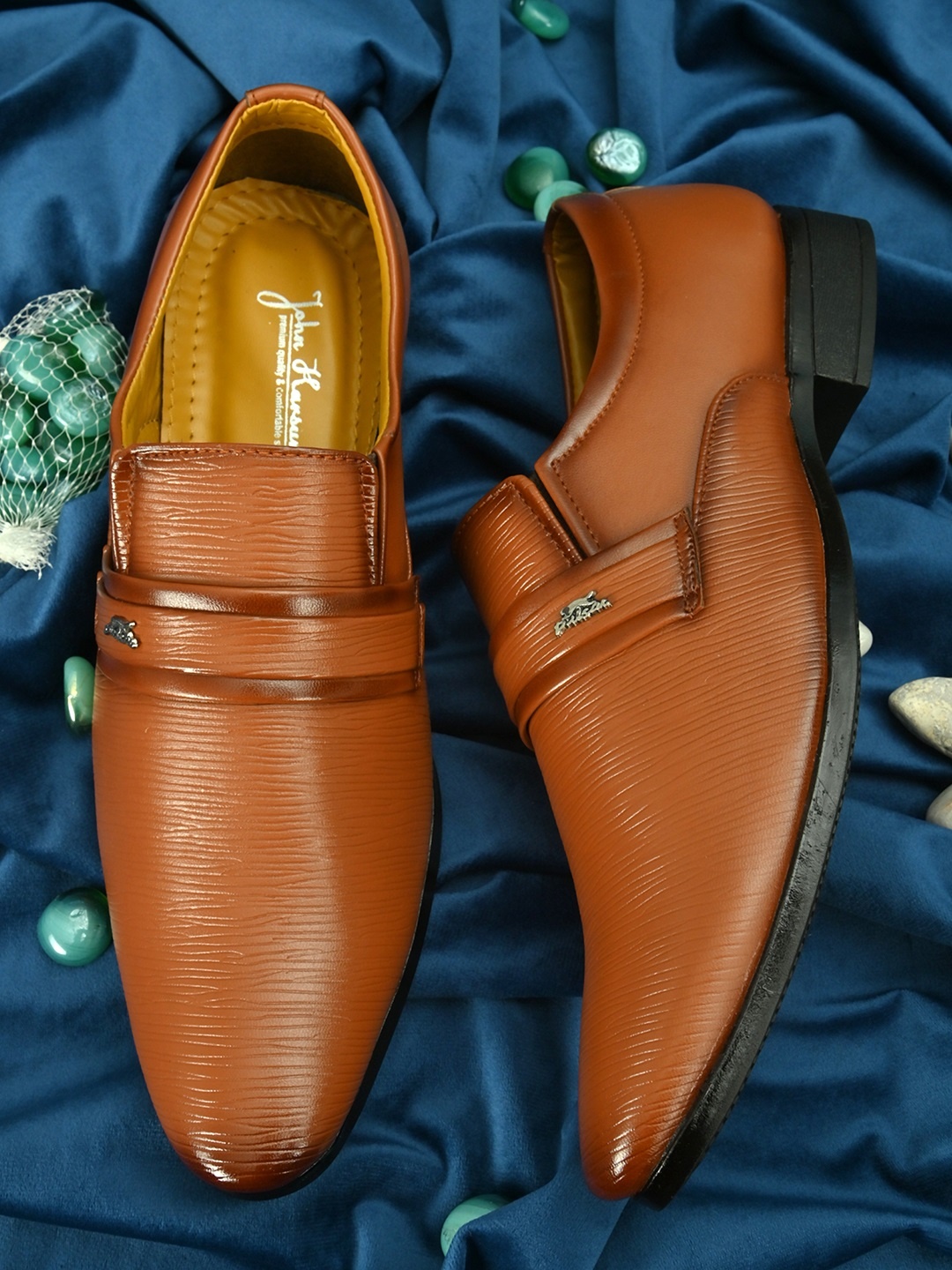

John Karsun Men Tan Brown Solid Formal Slip-Ons
