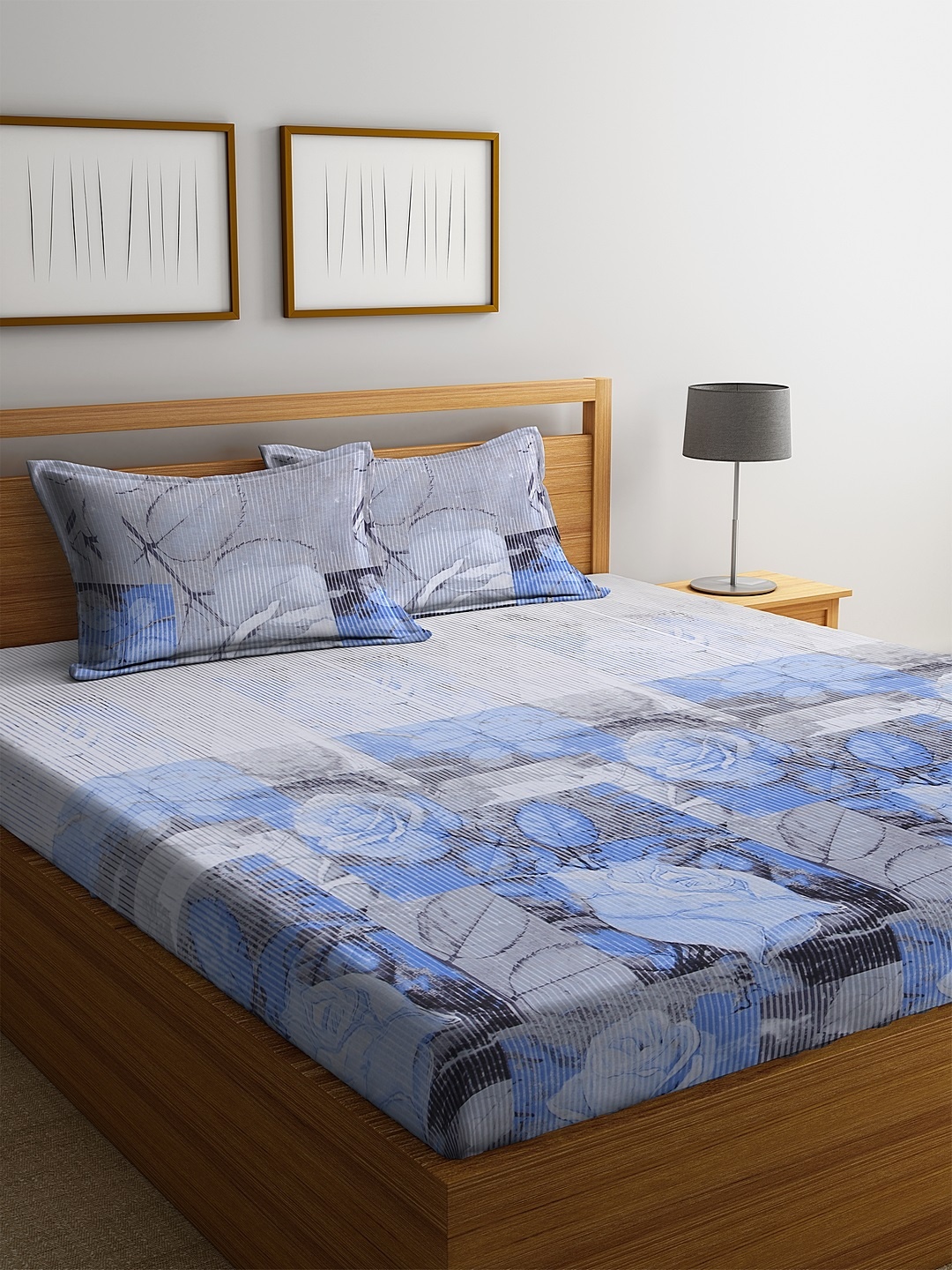 

BOMBAY DYEING Blue Abstract 144 TC Cotton 1 Queen Bedsheet with 2 Pillow Covers