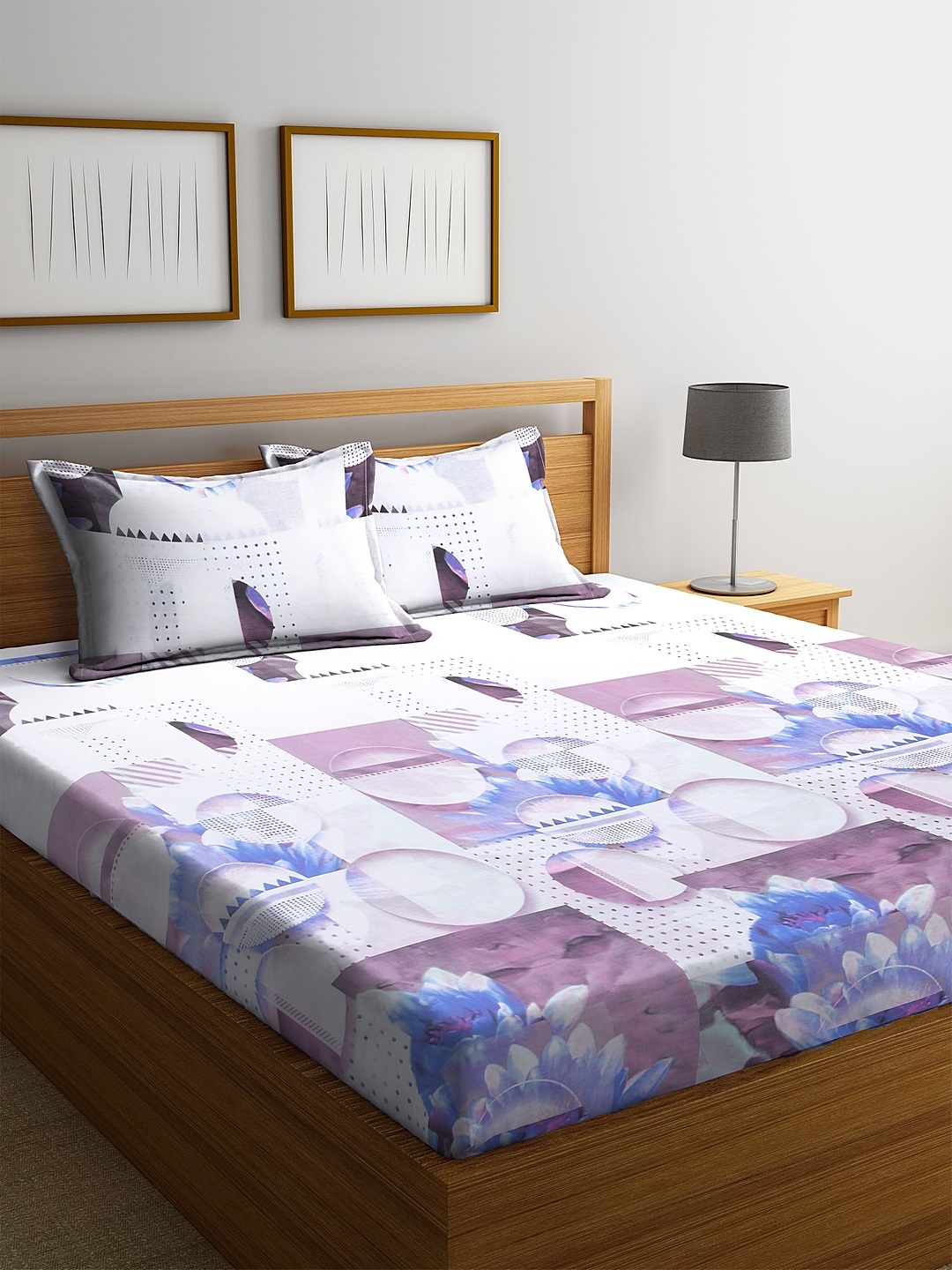 

BOMBAY DYEING Blue Abstract 144 TC Cotton 1 Queen Bedsheet with 2 Pillow Covers