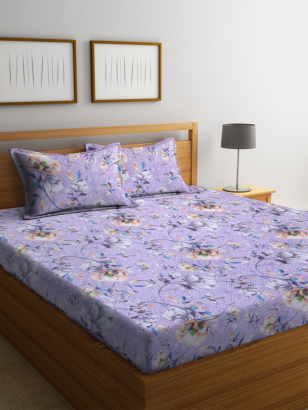 

BOMBAY DYEING Purple Abstract 144 TC Cotton 1 King Bedsheet with 2 Pillow Covers