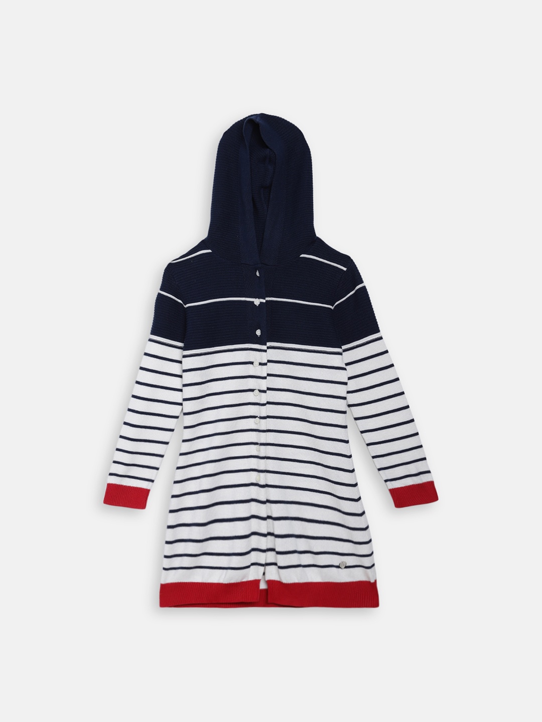 

Blue Giraffe Girls Off White & Navy Blue Striped Longline Cardigan