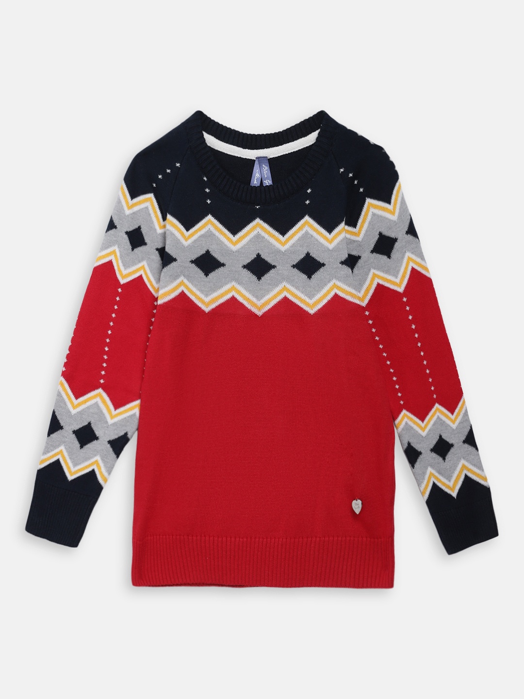 

Blue Giraffe Girls Red & Navy Blue Printed Pullover Sweater