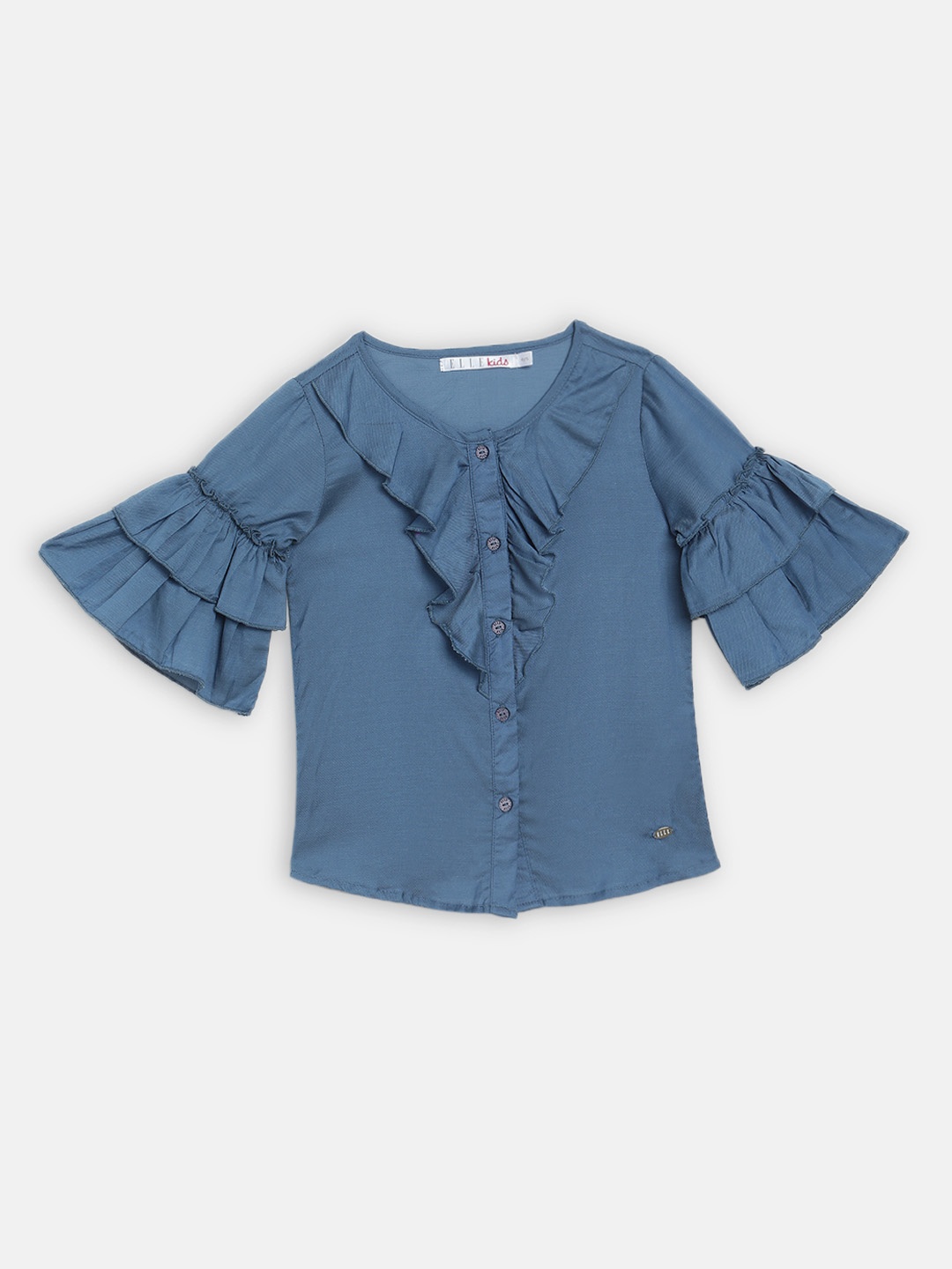 

ELLE Girls Blue Solid Pure Cotton Top