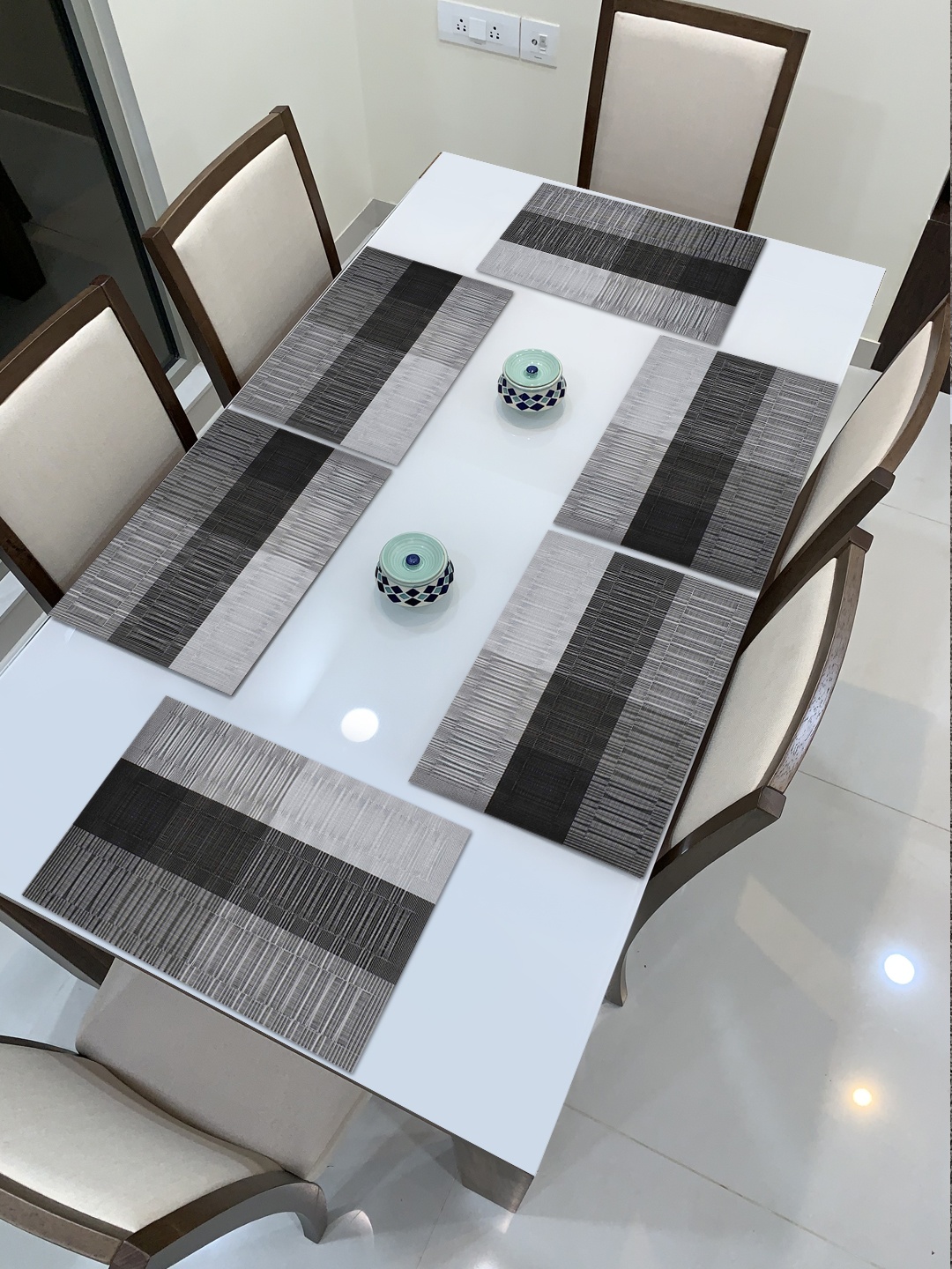 

HOKIPO Black & Grey Set of 6 Striped Table Mats
