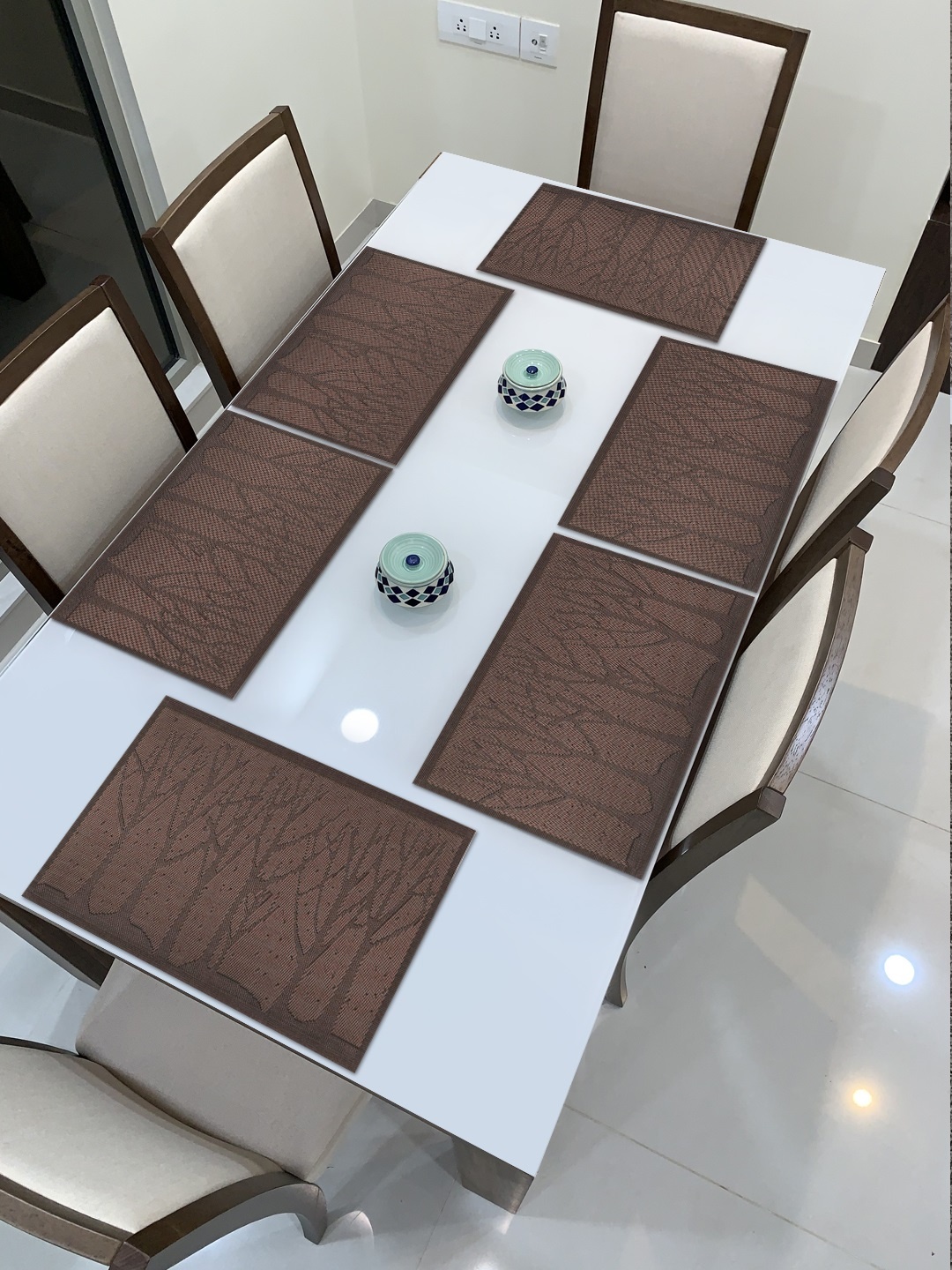 

HOKIPO Set of 6 Brown Tree Printed Table Mats