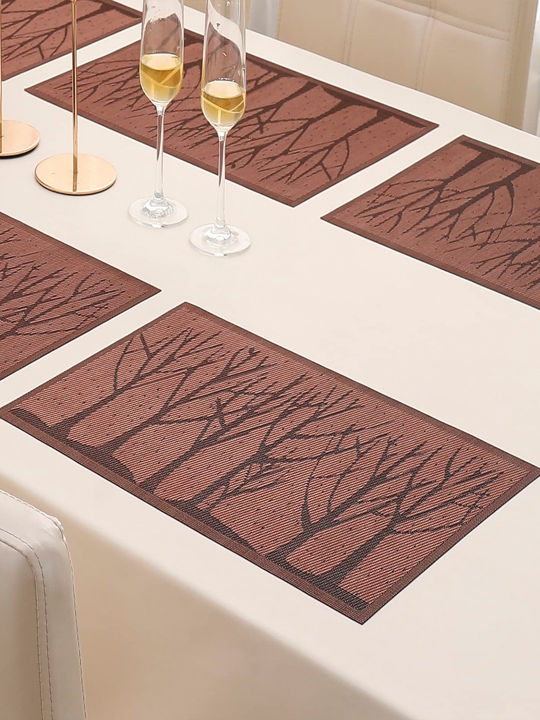 

HOKIPO Set of 6 Brown Tree Printed Table Mats