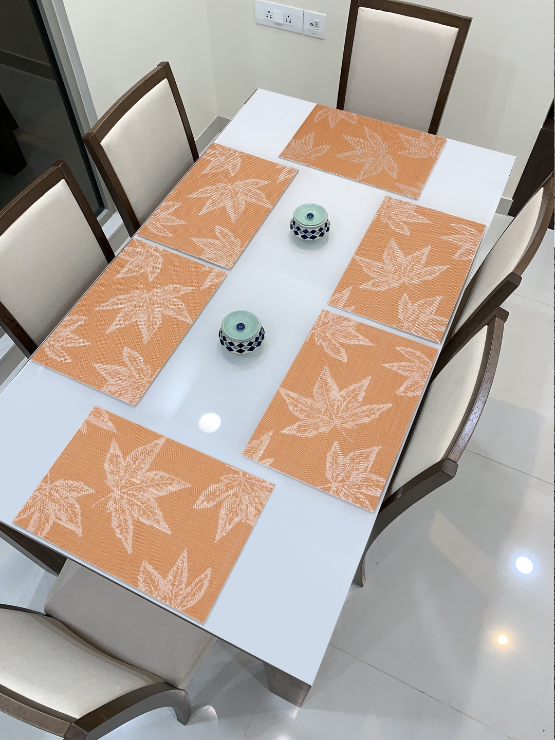 

HOKIPO Set of 6 Orange Floral Printed Table Placemats