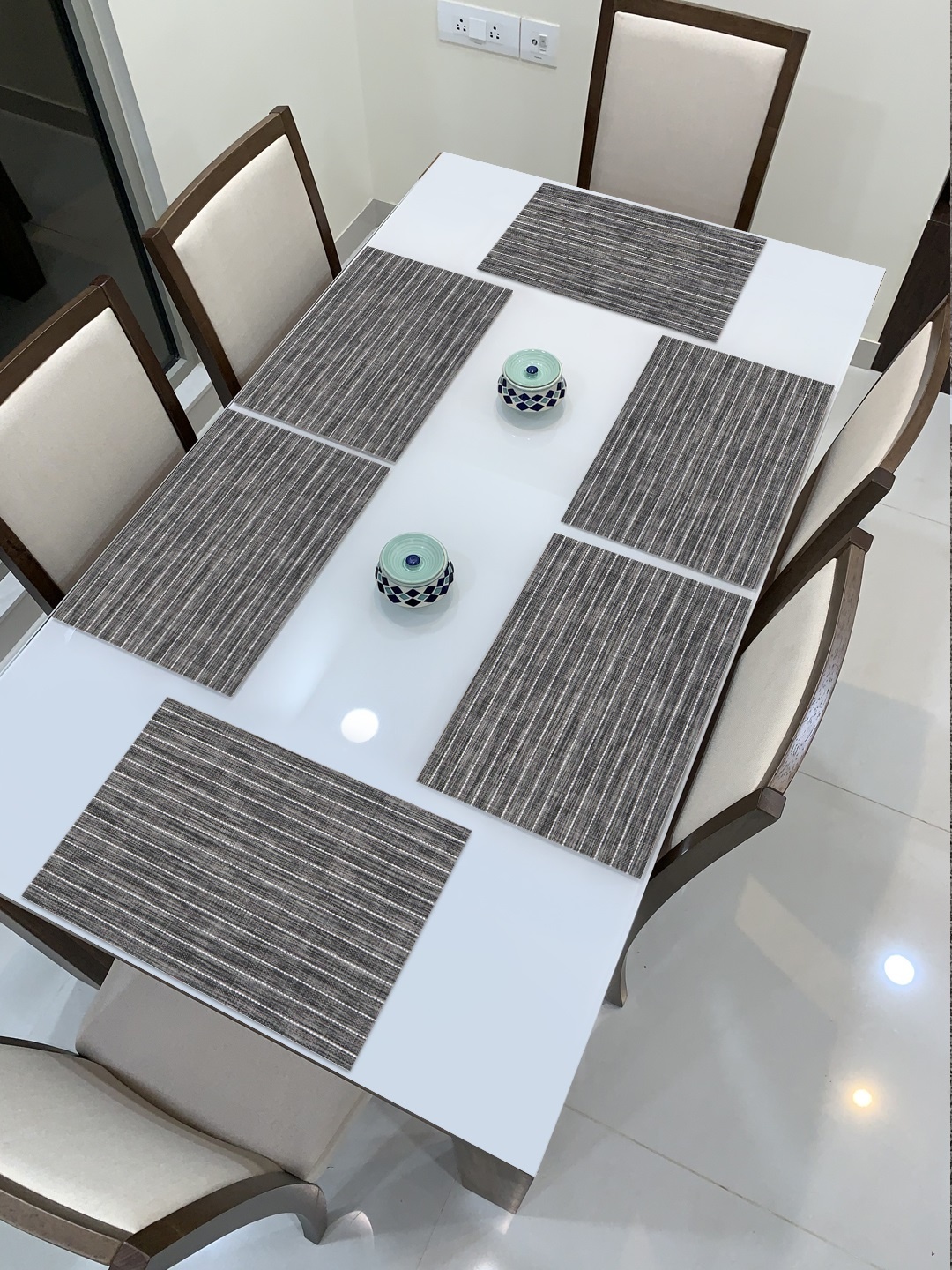 

HOKIPO Set of 6 Grey Striped Table Placemats