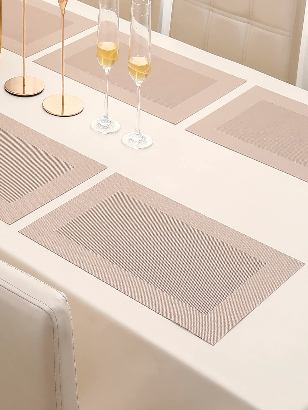 

HOKIPO Set of 6 Beige Textured & Colourblocked Table Placemats