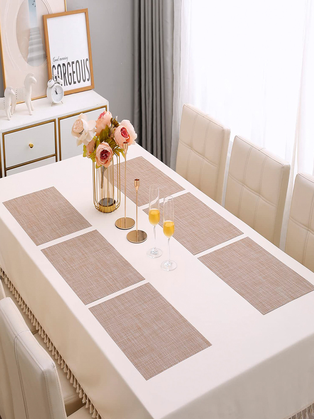 HOKIPO Set of 6 Brown Solid Table Placemats