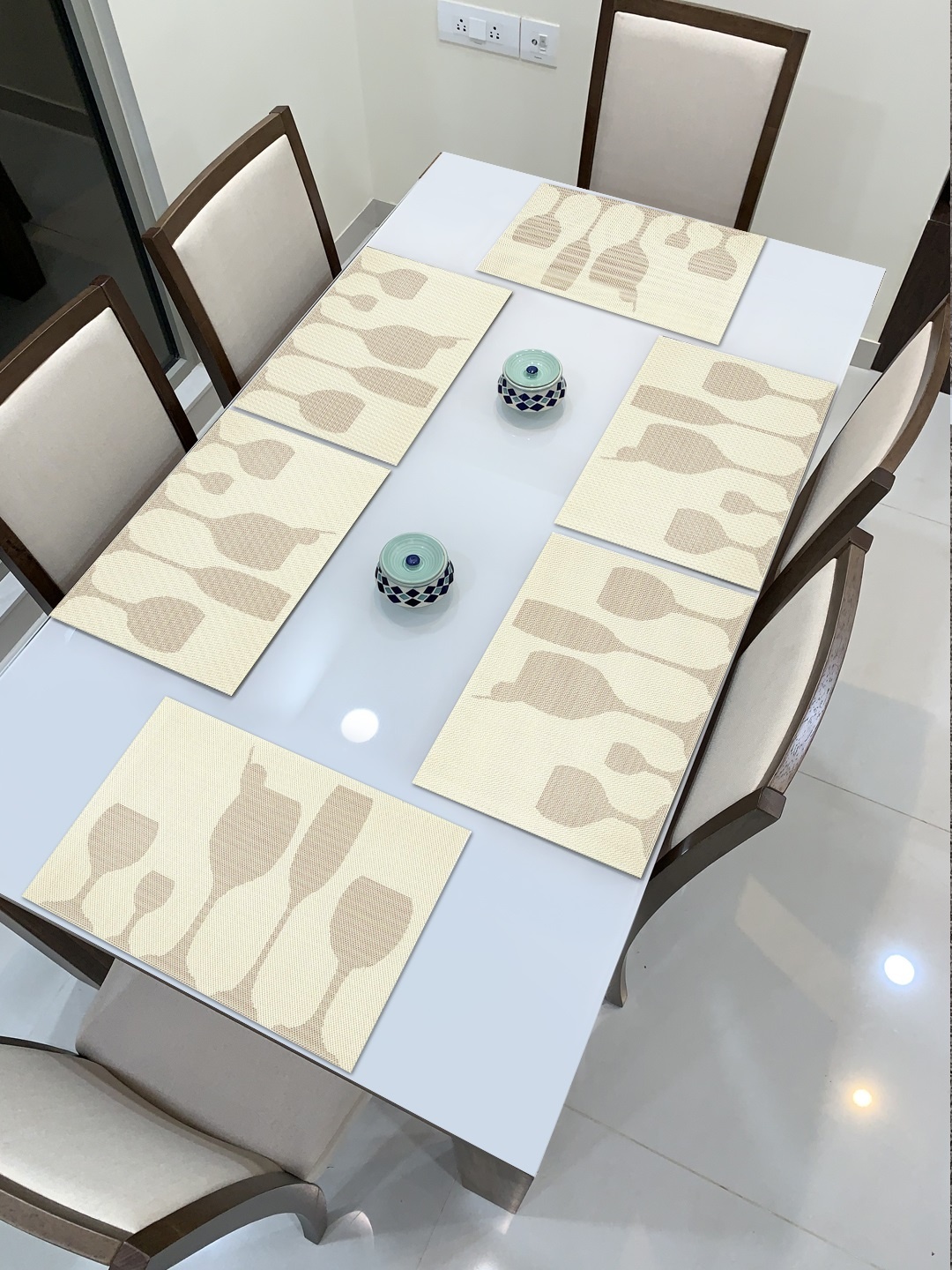 

HOKIPO Set of 6 Cream-Coloured Printed Table Placemats