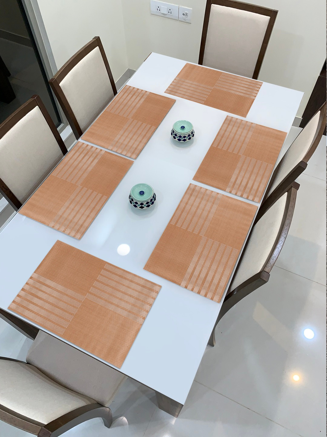 

HOKIPO Set of 6 Orange Striped Table Placemats