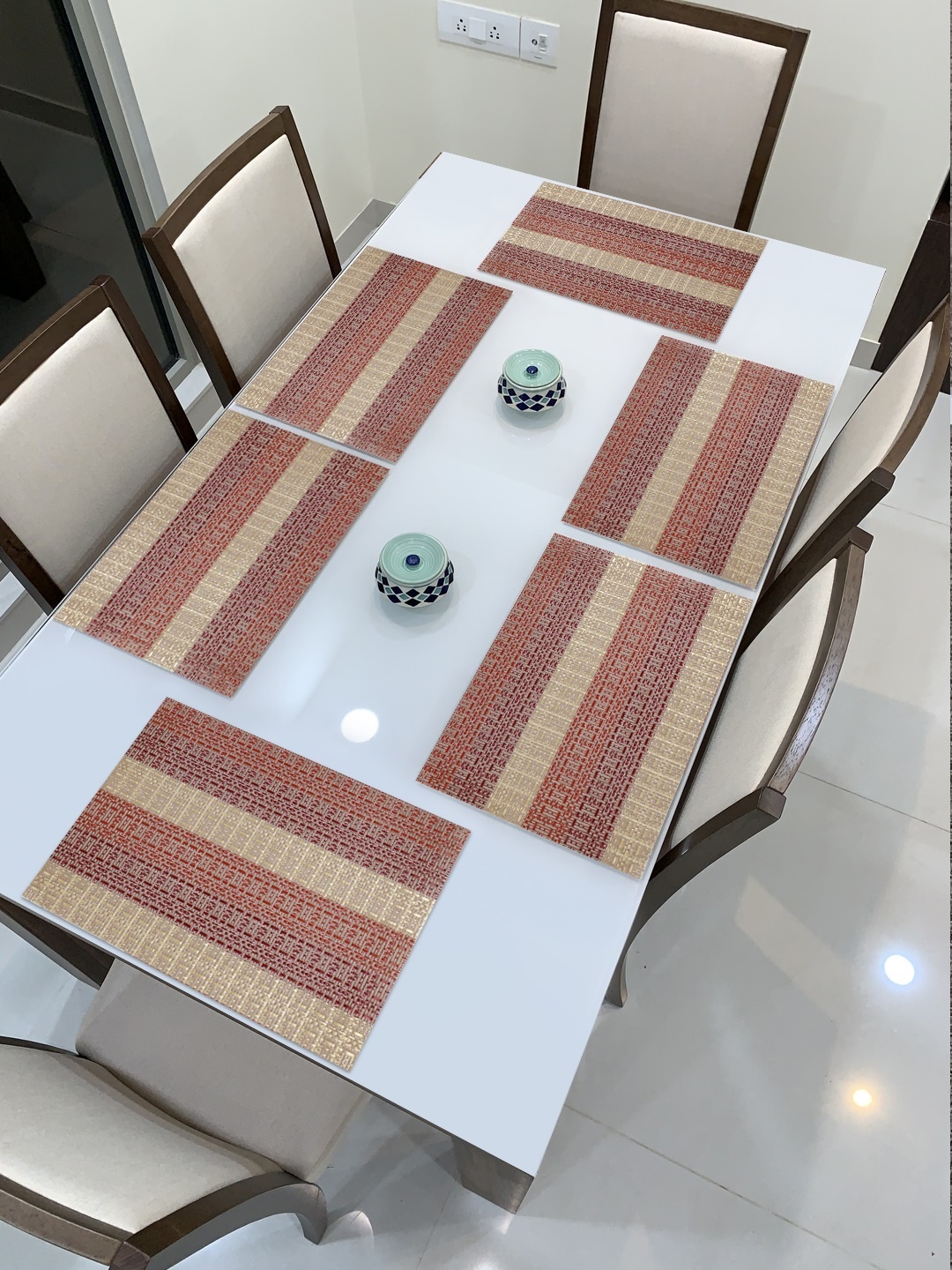 

HOKIPO Set of 6 Red & Beige Striped Table Placemats