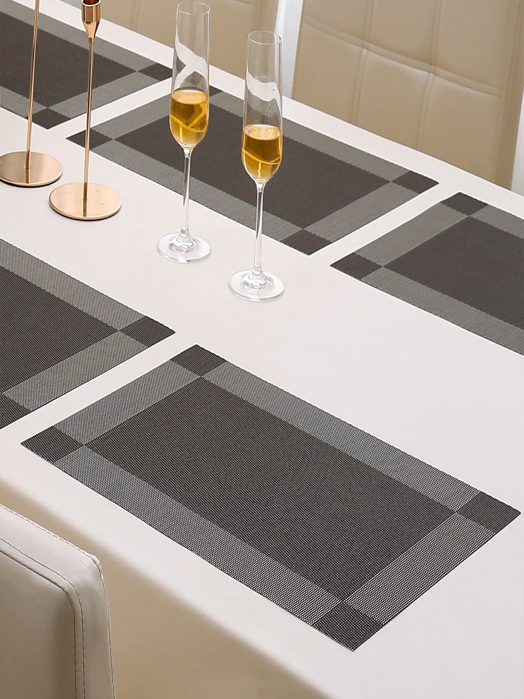 

HOKIPO Set Of 6 Brown Colourblocked Reversible Table Placemats, Grey