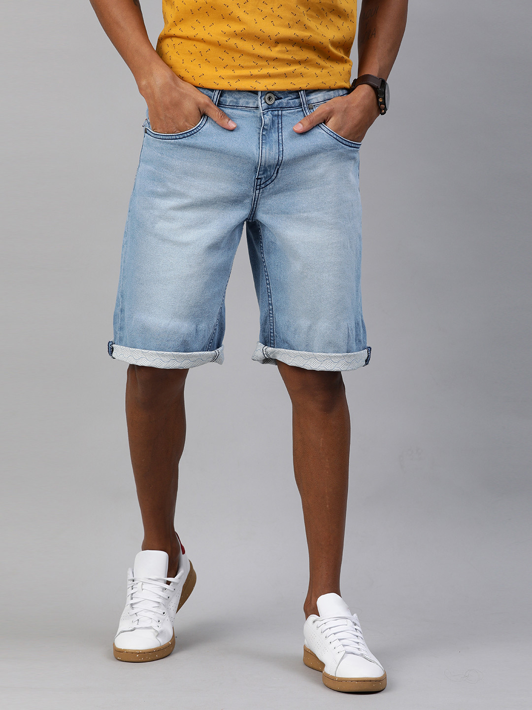 

Mast & Harbour Men Blue Washed Regular Fit Denim Shorts