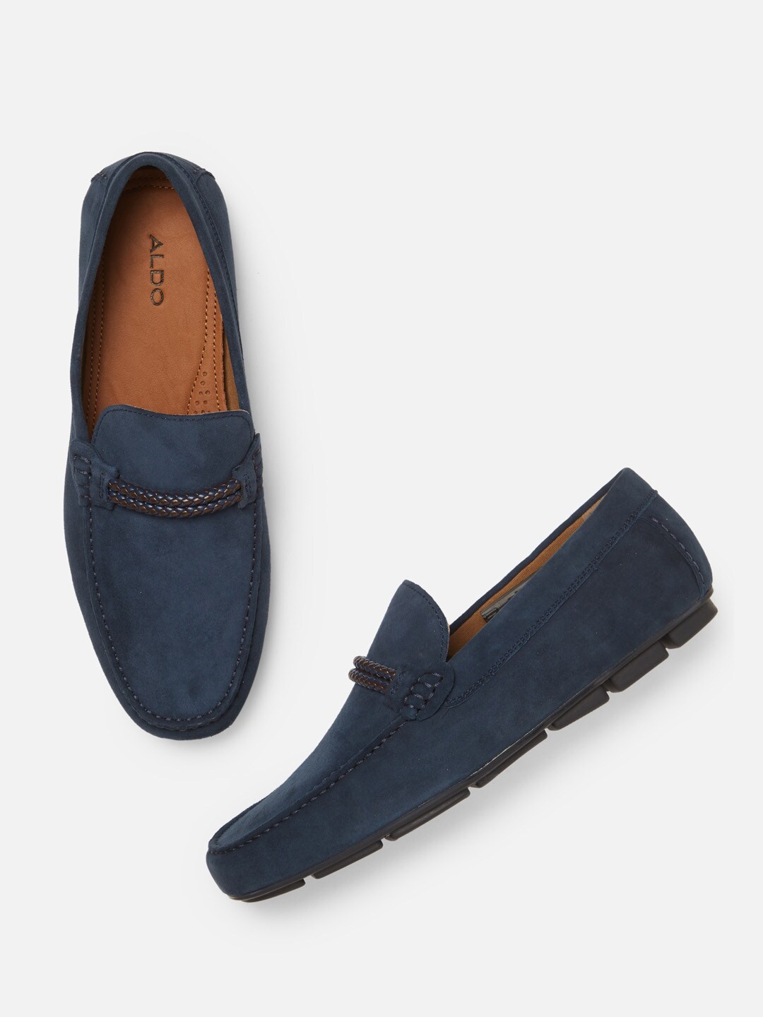 

ALDO Men Navy Blue Solid Leather Loafers