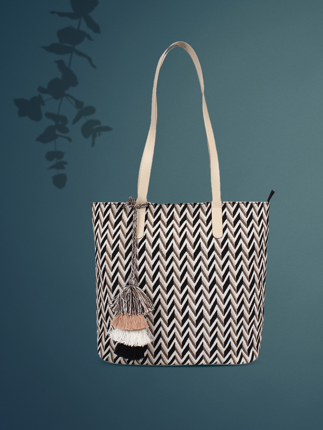 

Anekaant Beige & Black Self Design Shoulder Bag