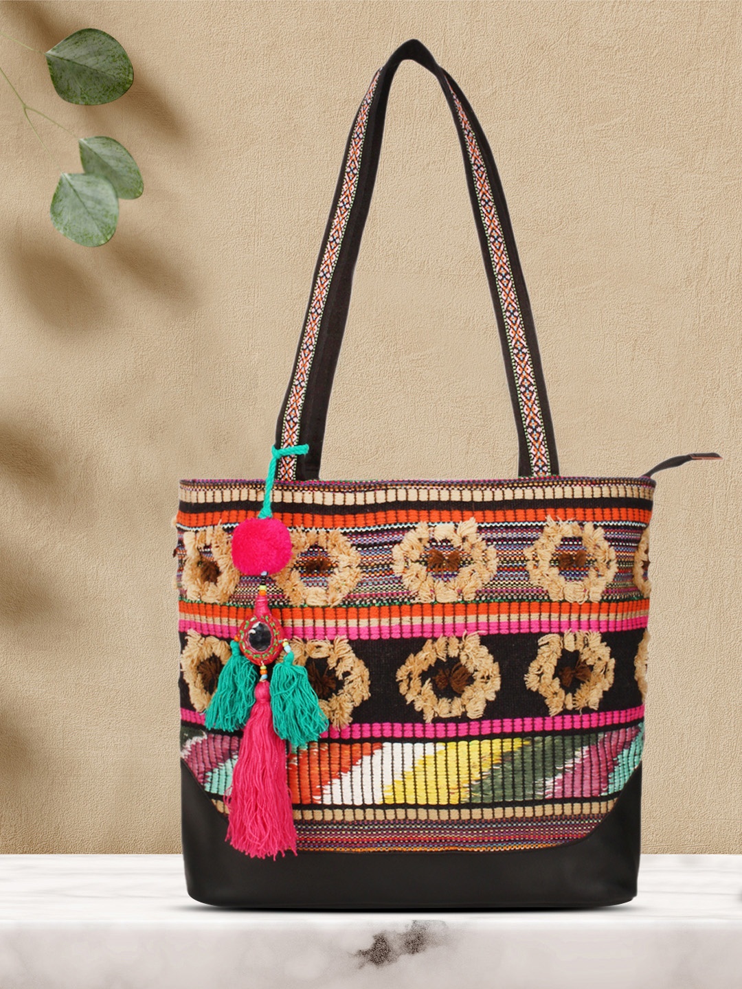 

Anekaant Black & Brown Self Design Shoulder Bag