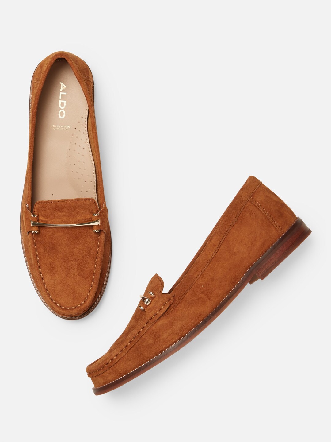 

ALDO Women Brown Solid Leather Loafers