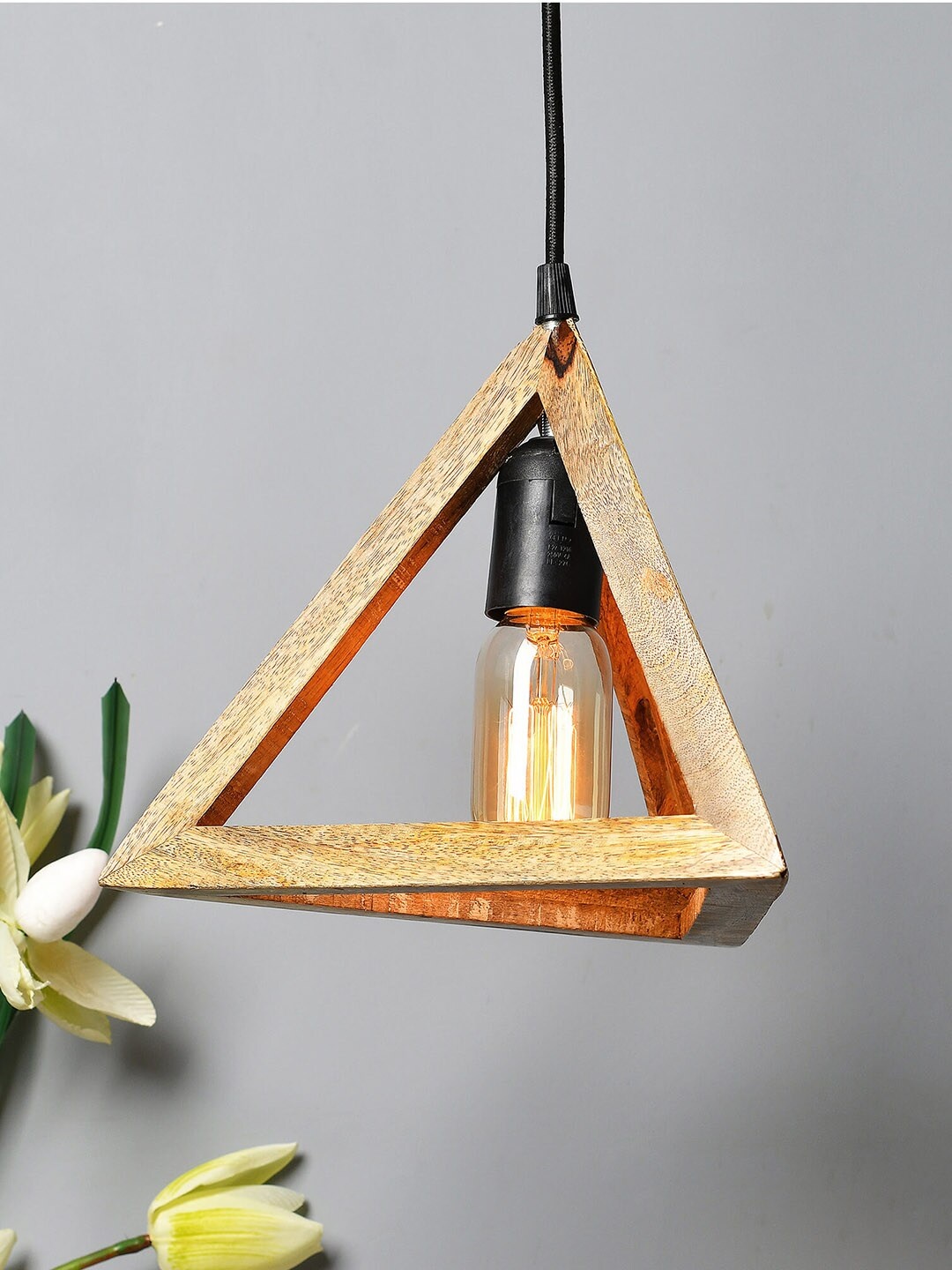 

Homesake Beige Solid Handcrafted Wooden Triangle Hanging Light