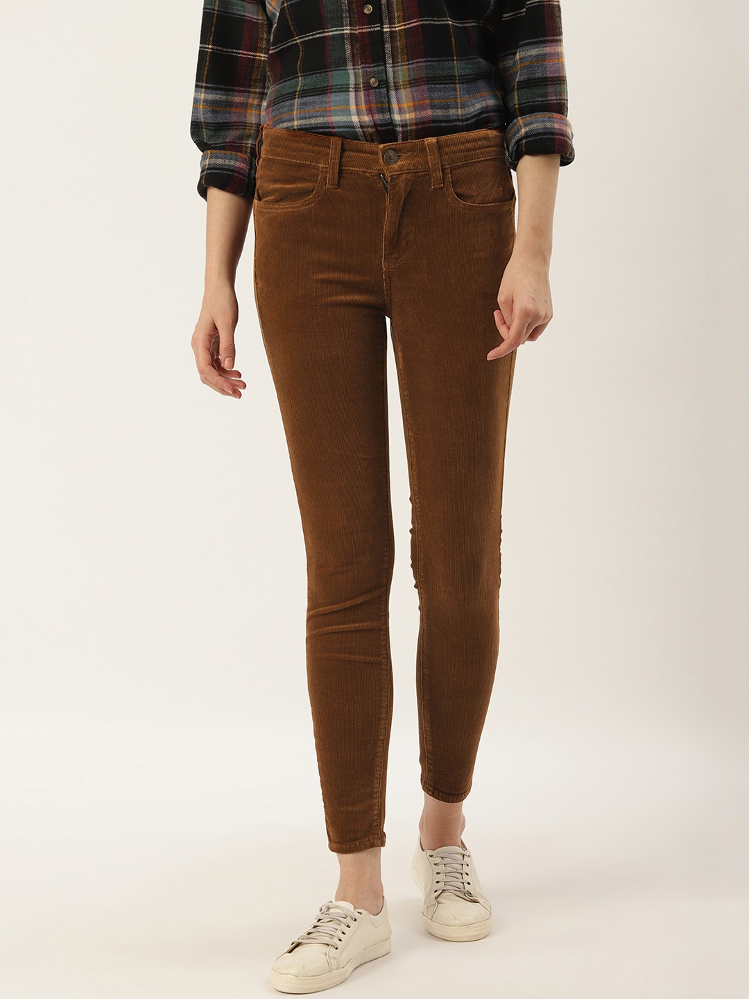 

AMERICAN EAGLE OUTFITTERS Women Brown Solid Super Stretch Corduroy Regular Trousers