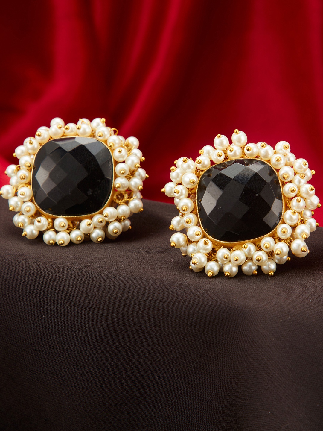 

Peora Black & Gold-Plated Square Studs