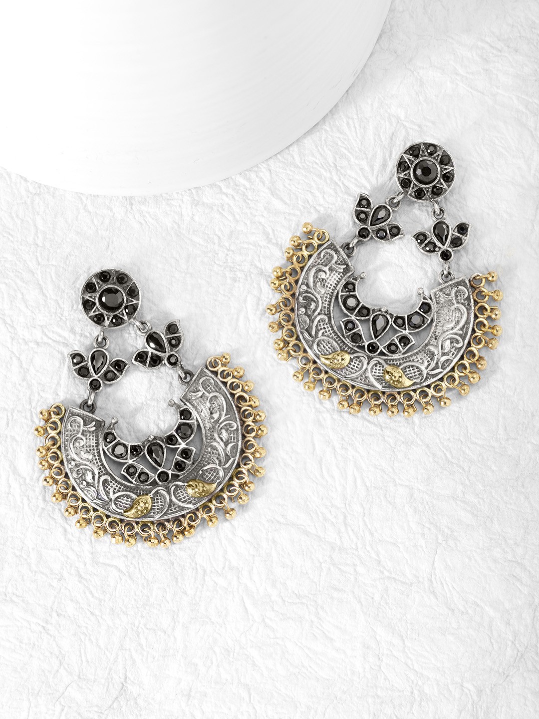 

Peora Silver-Plated Oxidised Crescent Shaped Drop Earrings
