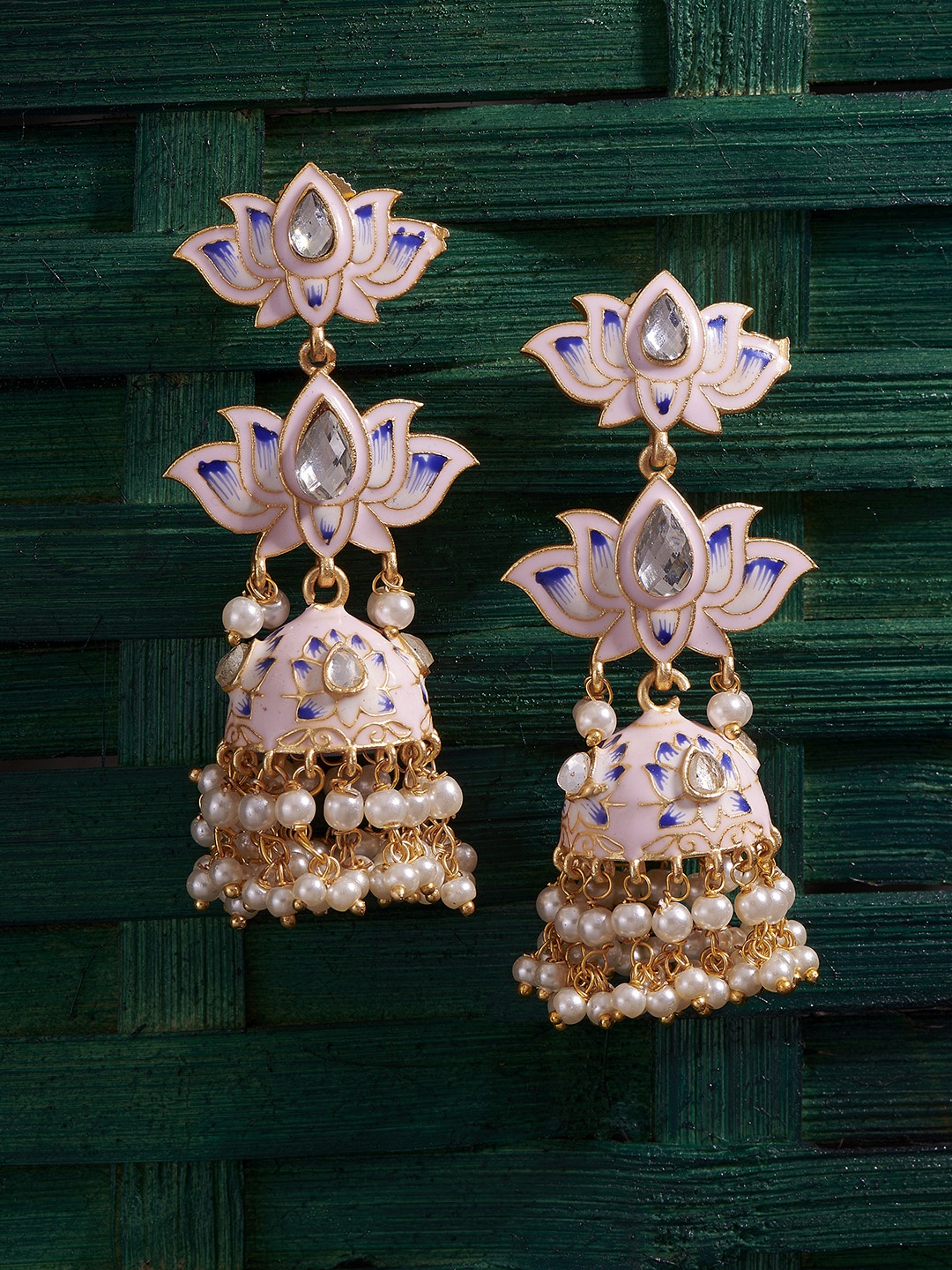 

Peora Pink Gold-Plated Meenakari Enamelled Dome Shaped Jhumkas