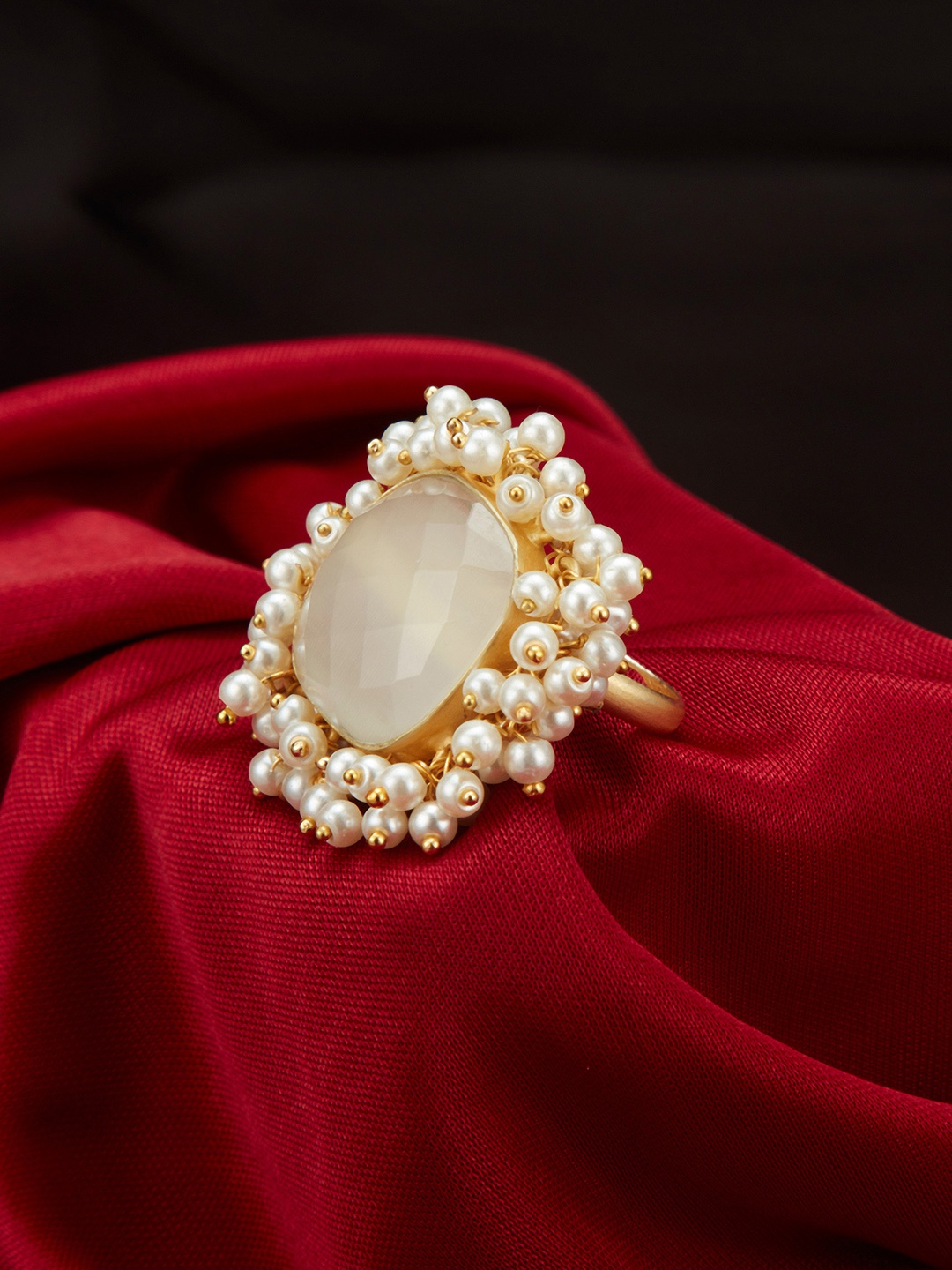 

Peora White Gold-Plated Square Studded Adjustable Finger Ring