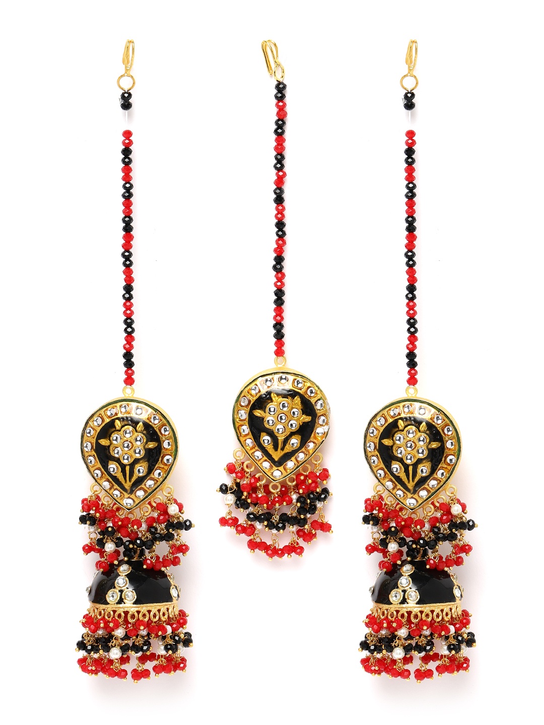 Peora Red & Black Gold-Plated Enamelled Jewellery Set