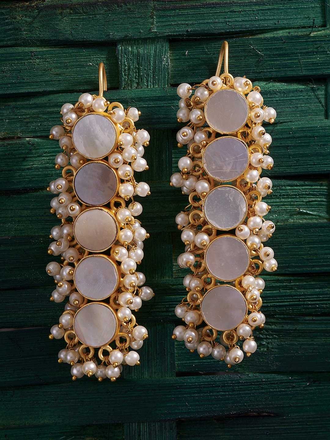 

Peora White Gold-Plated Pearl Studded Contemporary Drop Earrings