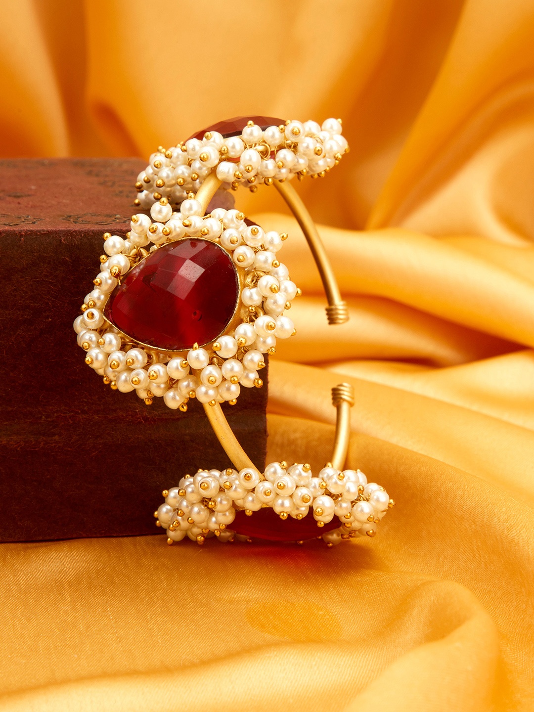 

Peora Women Red & Gold-Toned Pearl Kada Bracelet