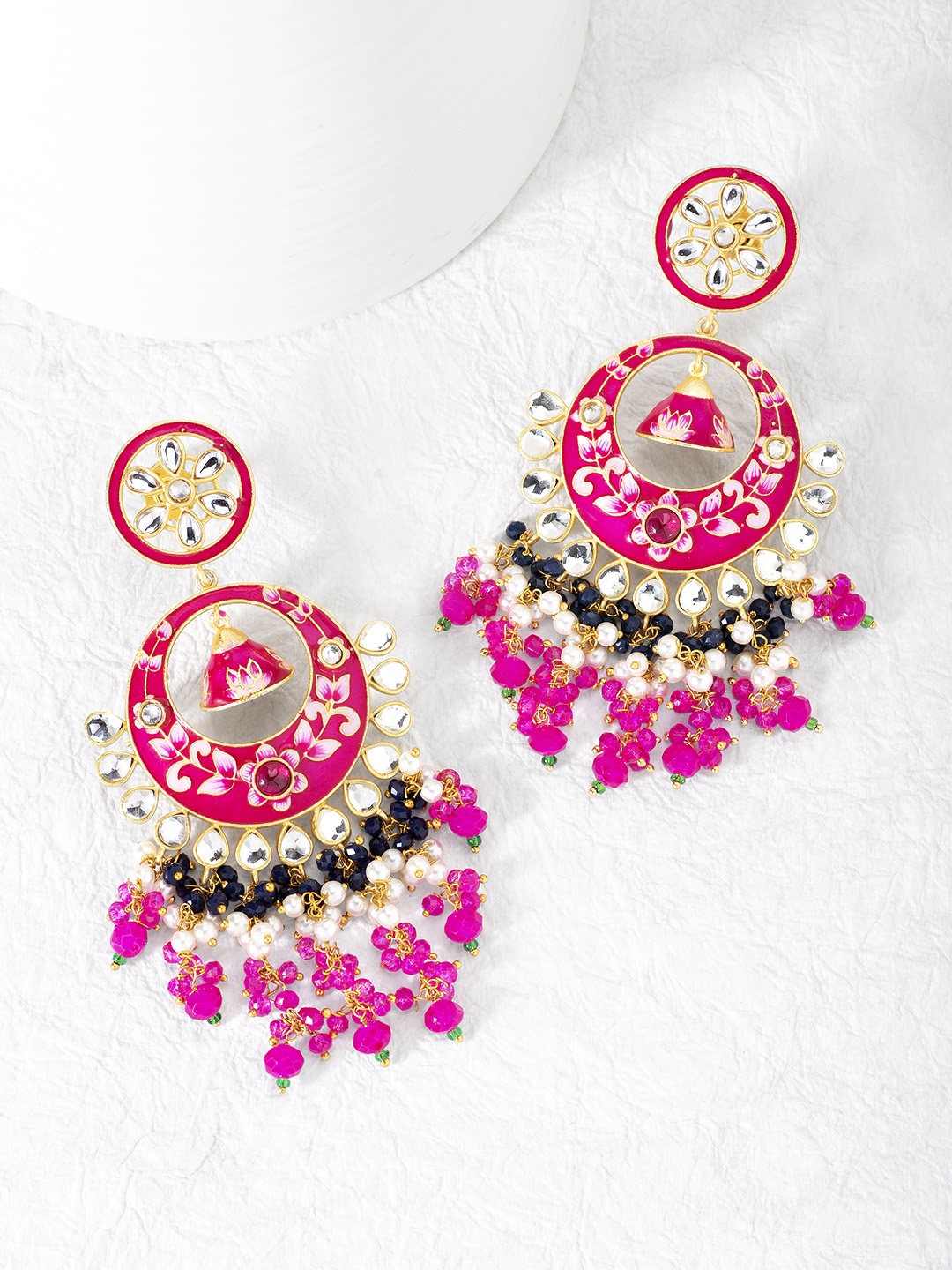 

Peora Pink Gold-Plated Enamelled Meenakari Handcrafted Classic Drop Earrings