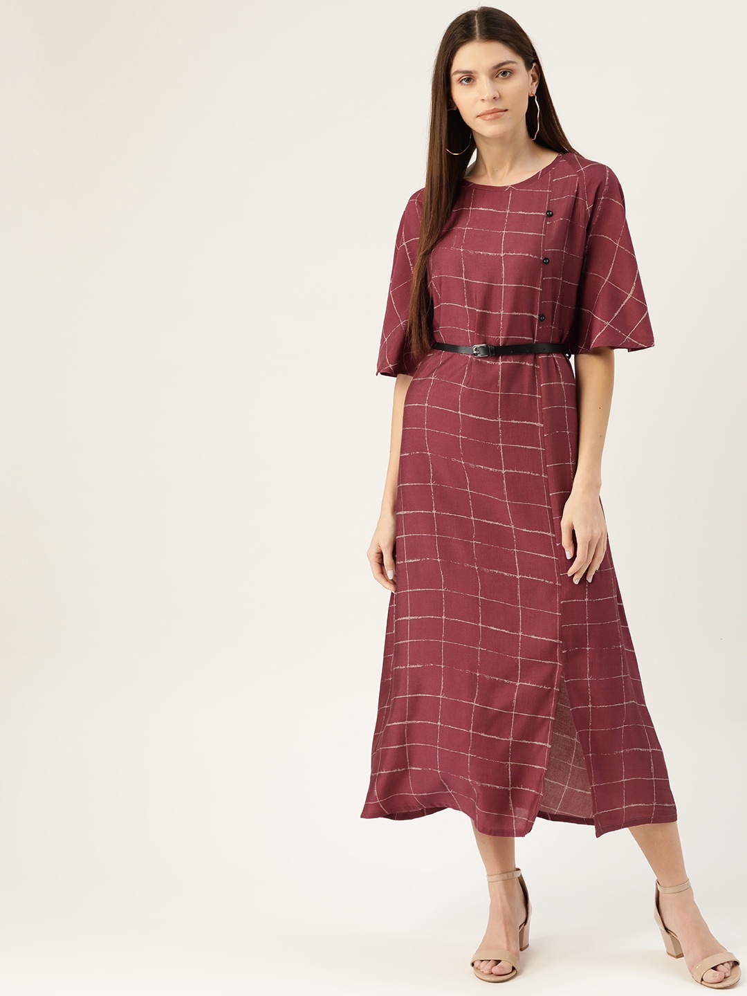 

shiloh Women Maroon & White Checked A-Line Dress