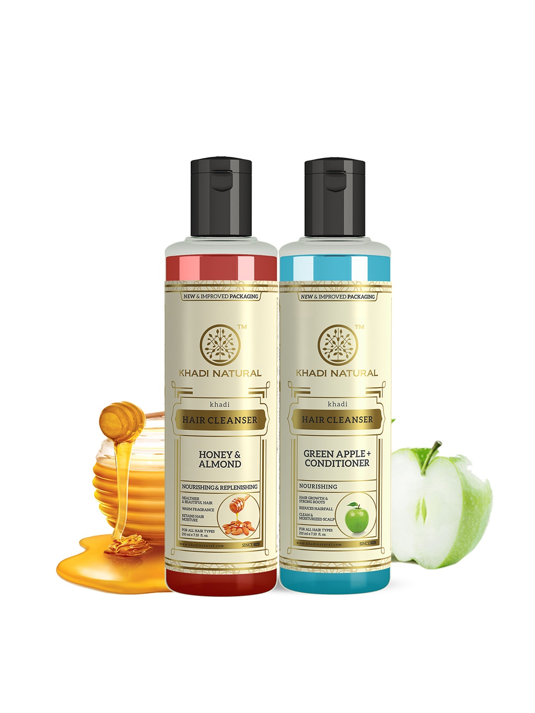 

Khadi Natural Green Apple + Honey & Almond Hair Shampoo Combo - 420ml, Blue
