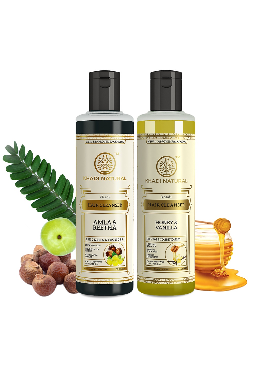 

Khadi Natural Honey & Vanilla + Amla & Reetha Hair Shampoo Combo - 420ml, Yellow