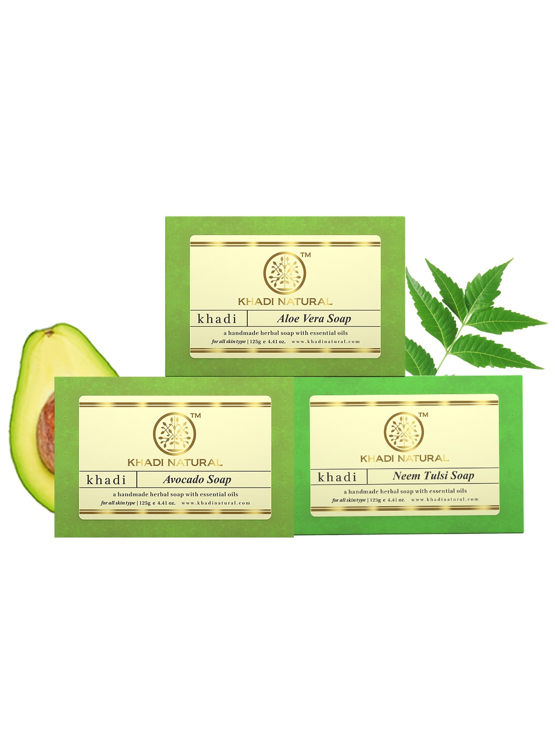 

Khadi Natural Unisex Set of 3 Sustainable Handmade Soaps, Green