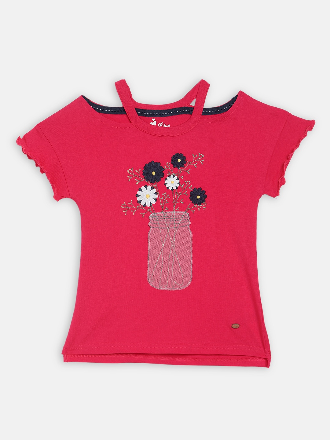 

Blue Giraffe Girls Red Printed Round Neck T-shirt