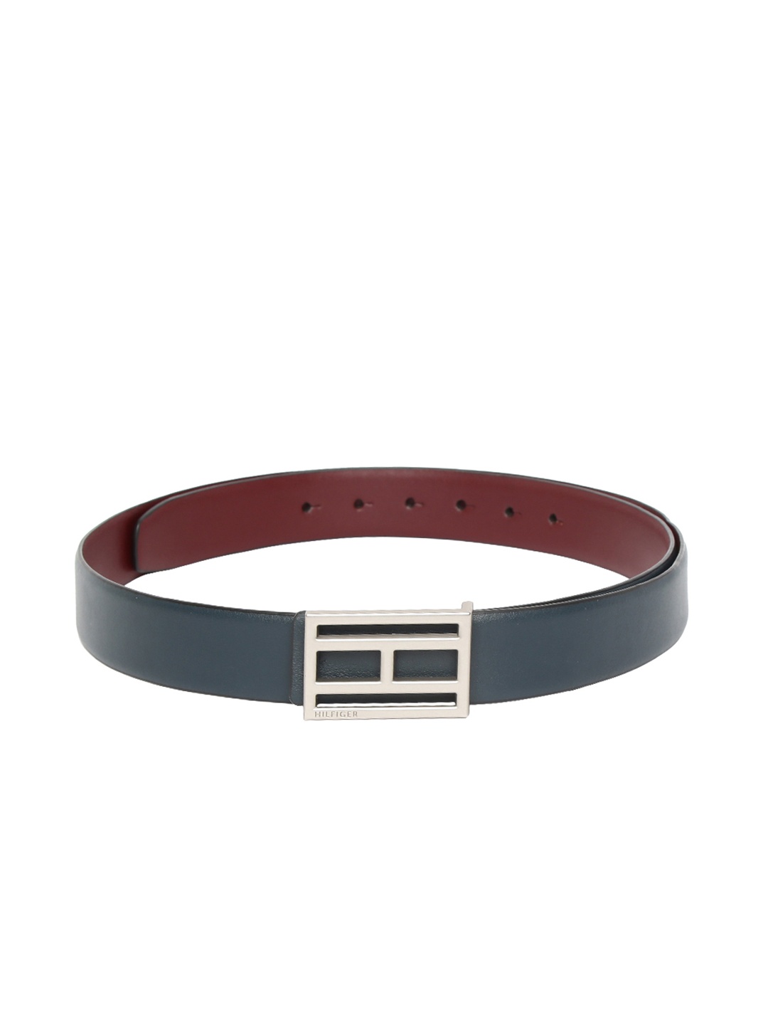 

Tommy Hilfiger Men Maroon & Navy Blue Solid Reversible Belt