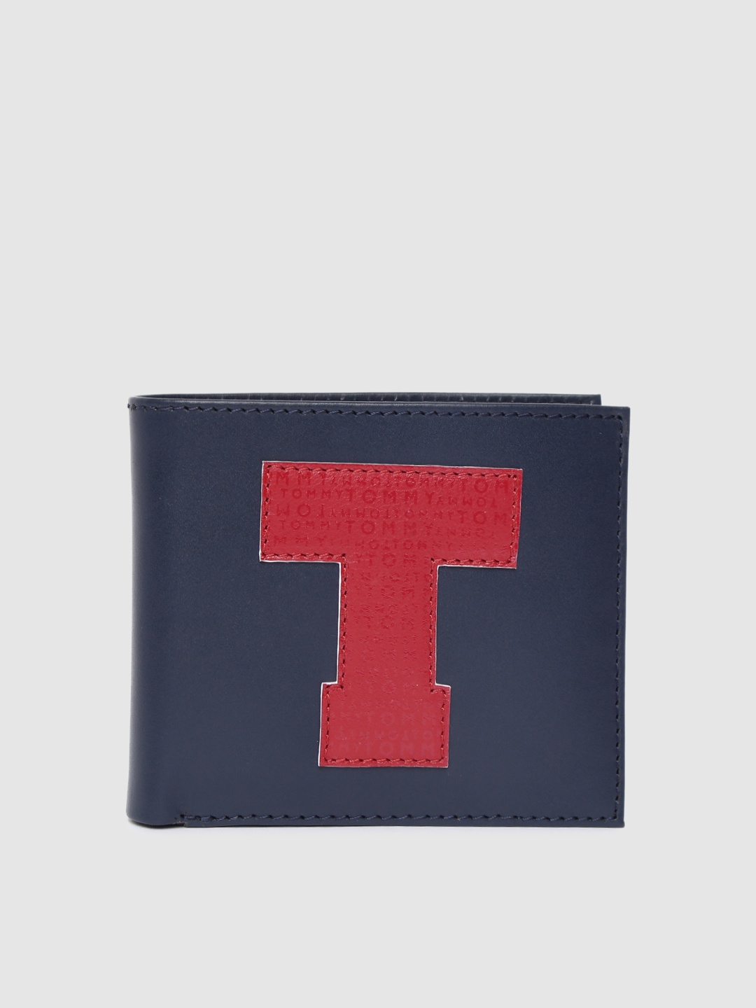 

Tommy Hilfiger Men Navy Blue & Red Printed Genuine Leather Two Fold Wallet