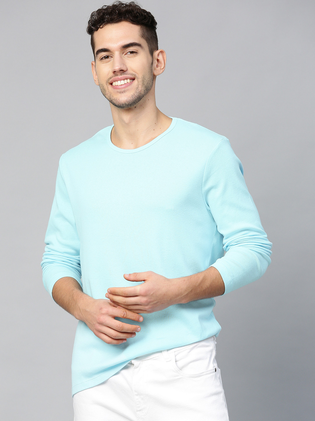 

Mast & Harbour Men Blue Rib FS C'neck Cotton T-shirt