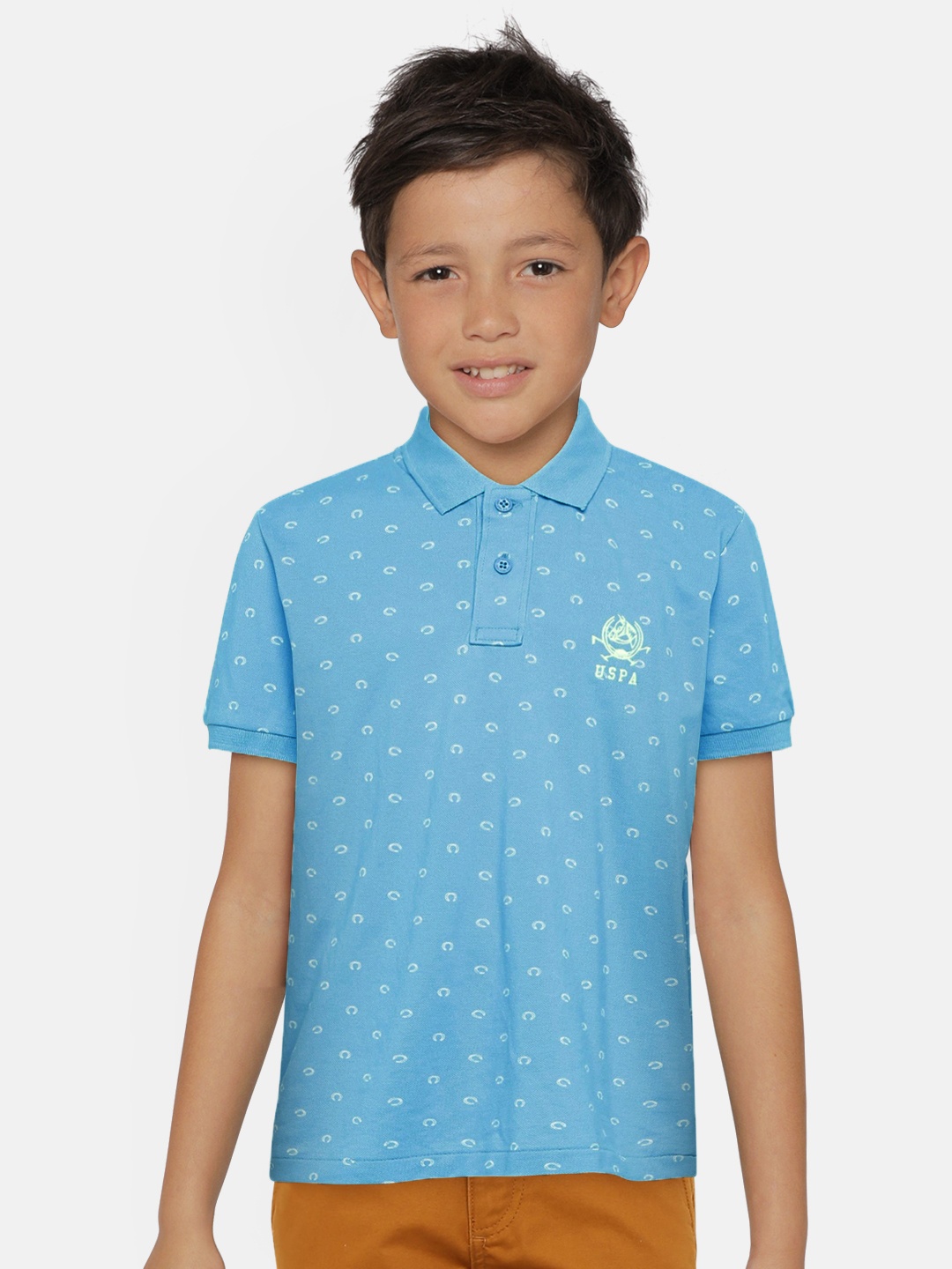 

U.S. Polo Assn. Kids Boys Turquoise Blue Printed Polo Collar T-shirt