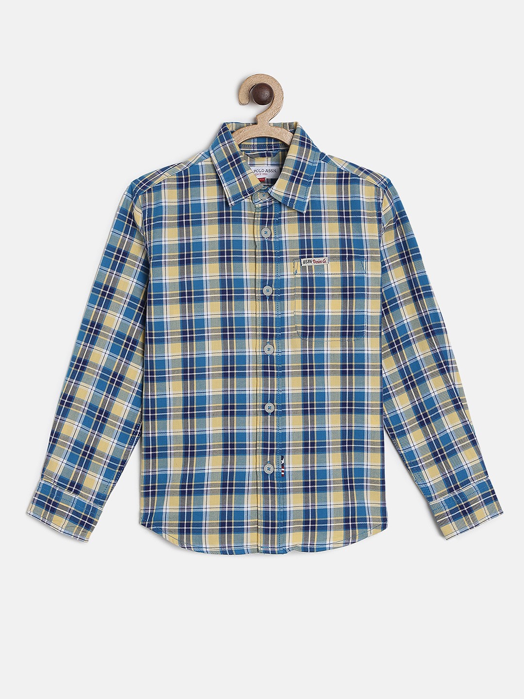 

U.S. Polo Assn. Kids Boys Blue & Yellow Regular Fit Checked Casual Shirt